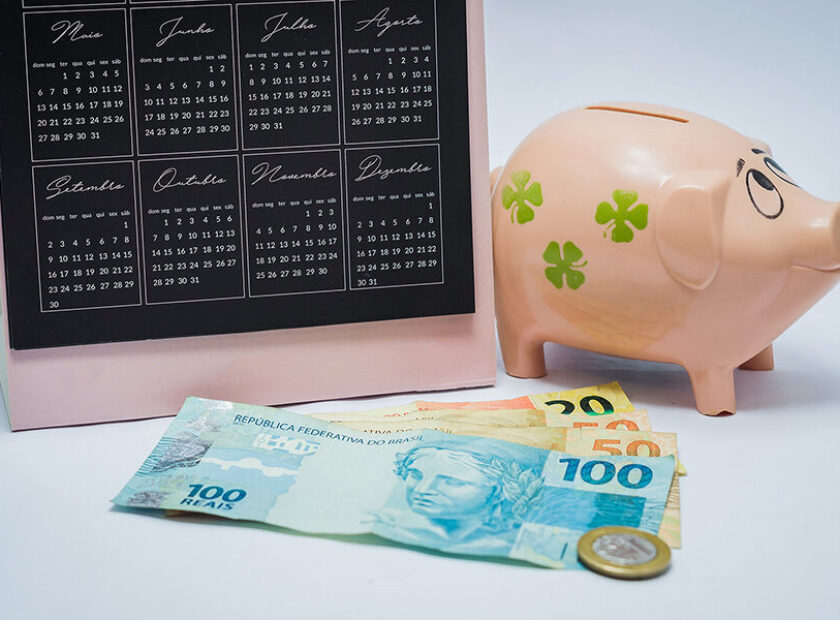 Great concept of economy, calendar, piggy bank, real Brazilian m