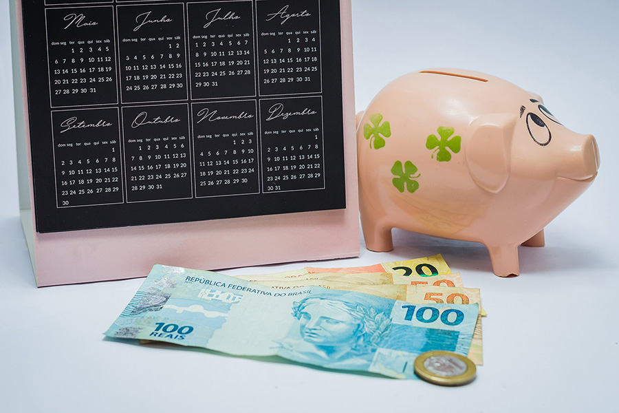 Great concept of economy, calendar, piggy bank, real Brazilian m