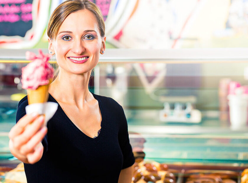 Ice-cream seller serving ice cream