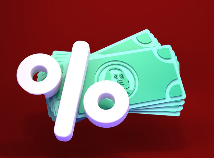 Bills dollars and interest. 3D renderer